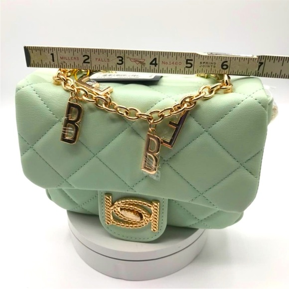 Bebe Women's Wyatt Shoulder Small Purse Bag Mint Green NWT Charms Chain Strap - Picture 2 of 9